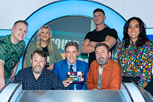 Would I Lie To You?. Image shows left to right: Josh Jones, David Mitchell, Rosie Ramsey, Rob Brydon, Matt Morsia, Lee Mack, Shazia Mirza