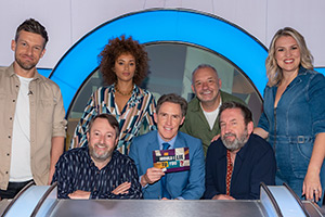 Would I Lie To You?. Image shows left to right: Chris Ramsey, David Mitchell, Michelle De Swarte, Rob Brydon, Bob Mortimer, Lee Mack, Sara Davies