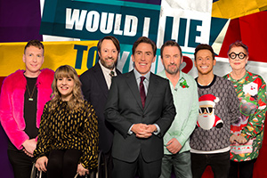 Would I Lie To You?. Image shows from L to R: Joe Lycett, Ruth Madeley, David Mitchell, Rob Brydon, Lee Mack, Joe Swash, Jo Brand. Copyright: Zeppotron
