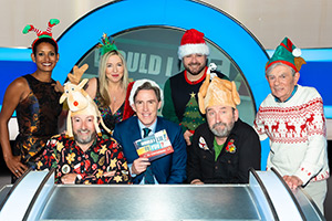 Would I Lie To You?. Image shows left to right: Naga Munchetty, David Mitchell, Victoria Coren Mitchell, Rob Brydon, Alex Brooker, Lee Mack, Melvyn Hayes