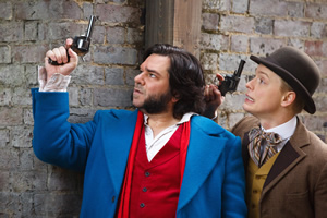 Year Of The Rabbit. Image shows from L to R: Detective Inspector Rabbit (Matt Berry), Wilbur Strauss (Freddie Fox). Copyright: Objective Productions