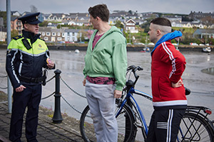 The Young Offenders. Image shows left to right: Guard (John Morgan), Billy Murphy (Shane Casey), Conor MacSweeney (Alex Murphy)