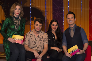 Your Face Or Mine. Image shows from L to R: Katherine Ryan, Casey Johnson, Marnie Simpson, Jimmy Carr. Copyright: Talkback