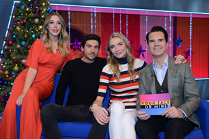 Your Face Or Mine. Image shows from L to R: Katherine Ryan, Joseph Bates, Jodie Kidd, Jimmy Carr. Copyright: Talkback