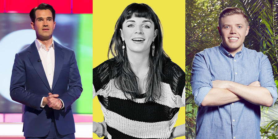 Image shows from L to R: Jimmy Carr, Aisling Bea, Rob Beckett