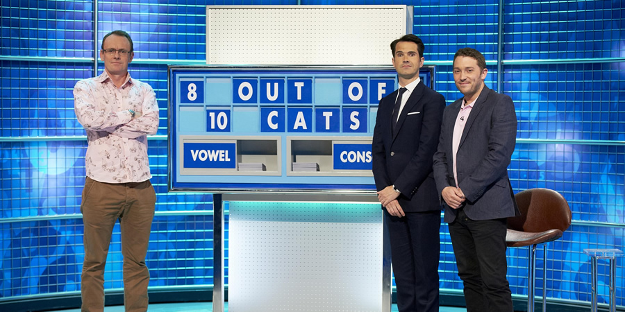 8 Out Of 10 Cats Does Countdown. Image shows from L to R: Sean Lock, Jimmy Carr, Jon Richardson. Copyright: ITV Studios / Zeppotron