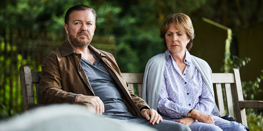 After Life. Image shows from L to R: Tony (Ricky Gervais), Anne (Penelope Wilton). Copyright: Derek Productions