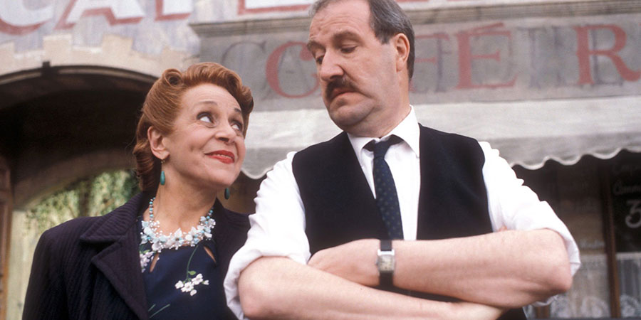 'Allo 'Allo!. Image shows from L to R: Edith Melba Artois (Carmen Silvera), René François Artois (Gorden Kaye). Copyright: BBC