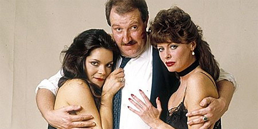 'Allo 'Allo!. Image shows from L to R: Maria (Francesca Gonshaw), René François Artois (Gorden Kaye), Yvette Carte-Blanche (Vicki Michelle)