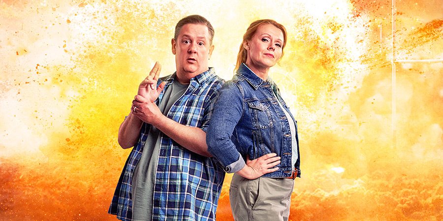 Murder, They Hope. Image shows left to right: Terry (Johnny Vegas), Gemma (Sian Gibson)