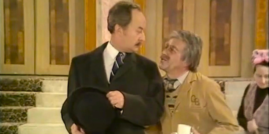 Are You Being Served?. Image shows left to right: Captain Stephen Peacock (Frank Thornton), Mr Mash (Larry Martyn) Are You Being Served?. Image shows left to right: Captain Stephen Peacock (Frank Thornton), Mr Mash (Larry Martyn)