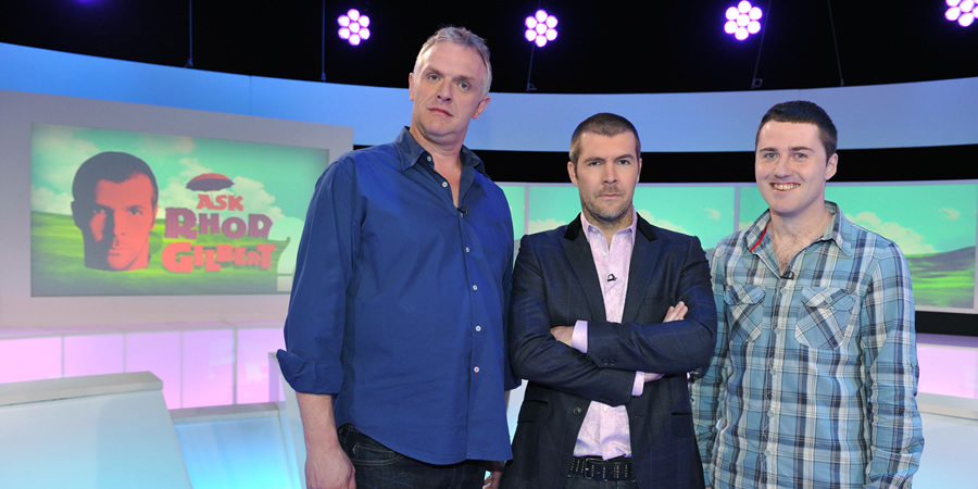 Ask Rhod Gilbert. Image shows from L to R: Greg Davies, Rhod Gilbert, Lloyd Langford. Copyright: Green Inc Film And Television