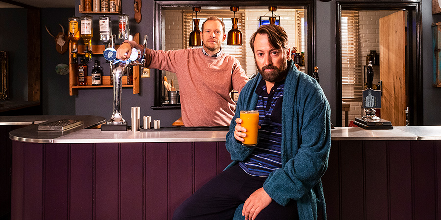 Back. Image shows from L to R: Andrew (Robert Webb), Stephen (David Mitchell)