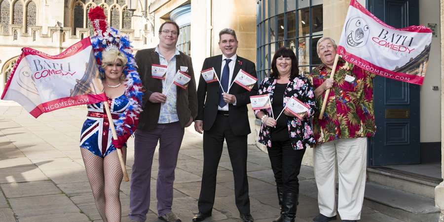 Ginny Adams (Rare Species), Nick Steel (Director, Bath Comedy Festival), Leslie Redwood (Head of Business Development, VisitBath), Loraine Morgan-Brinkhurst MBE (Patron, Bath Comedy Festival), Ralph Oswick (Associate Director, Special Events, Bath Comedy). Image shows from L to R: Nick Steel, Ralph Oswick. Copyright: Philip Field