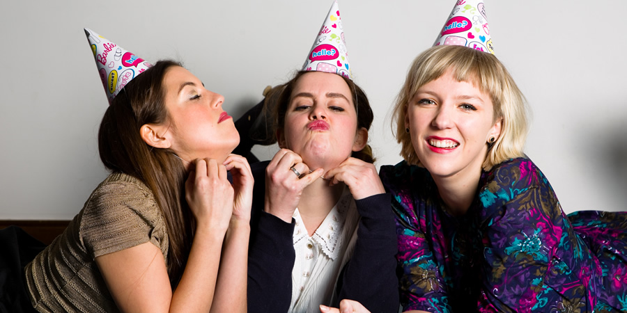 Birthday Girls. Image shows from L to R: Camille Ucan, Rose Johnson, Beattie Edmondson. Copyright: Natalie Seery