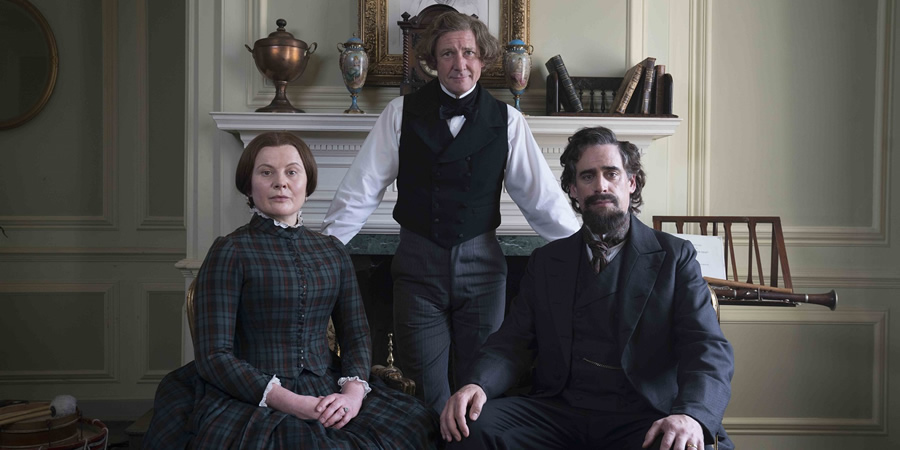 Urban Myths: Bleak House Guest. Image shows from L to R: Catherine Dickens (Monica Dolan), Hans Christian Andersen (Ian Hart), Charles Dickens (Stephen Mangan)