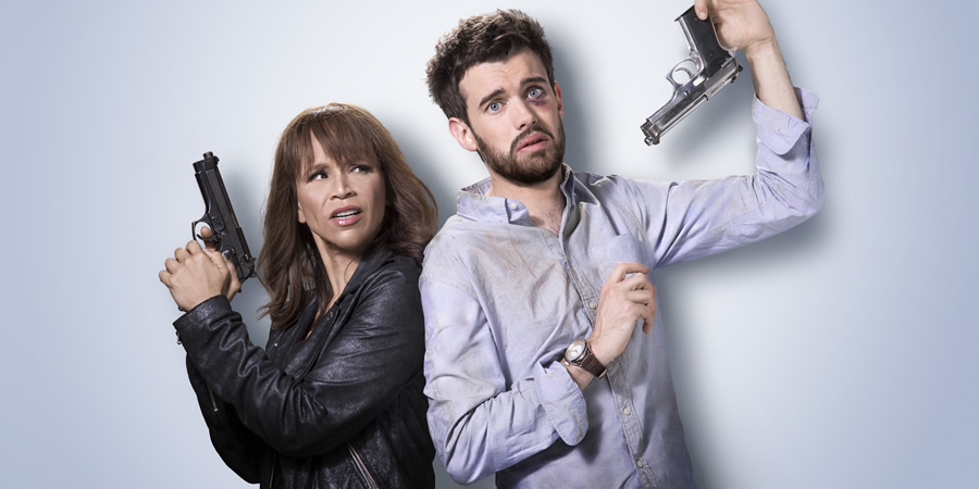 Bounty Hunters. Image shows from L to R: Nina Morales (Rosie Perez), Barnaby Walker (Jack Whitehall). Copyright: Cave Bear Productions