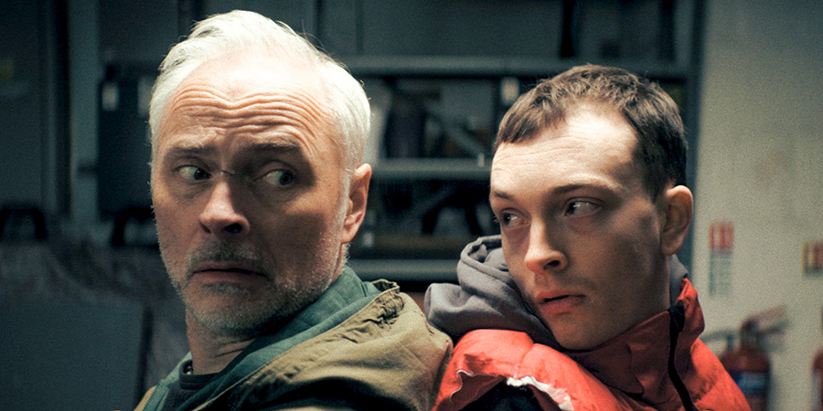 Calamity James. Image shows left to right: Dad (Mark Bonnar), James (Dylan Blore)