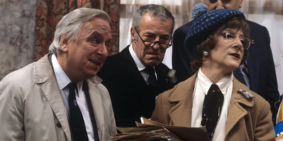 Can We Get On Now, Please?. Image shows left to right: Mr. Chattle (Hugh Lloyd), Mr. Pettigrew, Clerk to the Justices (Hugh Paddick), Mrs. Prior J.P. (Sheila Steafel). Credit: Granada Television