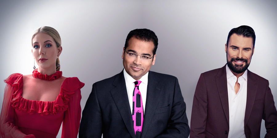 Channel 4's Alternative Election Night. Image shows from L to R: Katherine Ryan, Krishnan Guru-Murthy, Rylan Clark-Neal