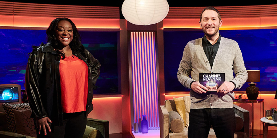 Channel Hopping With Jon Richardson. Image shows from L to R: Judi Love, Jon Richardson. Copyright: Rumpus Media