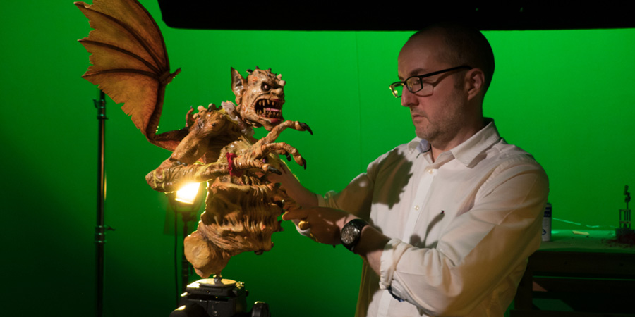 Mike Mort positioning a model for the Master's beast incarnation. Mike Mort