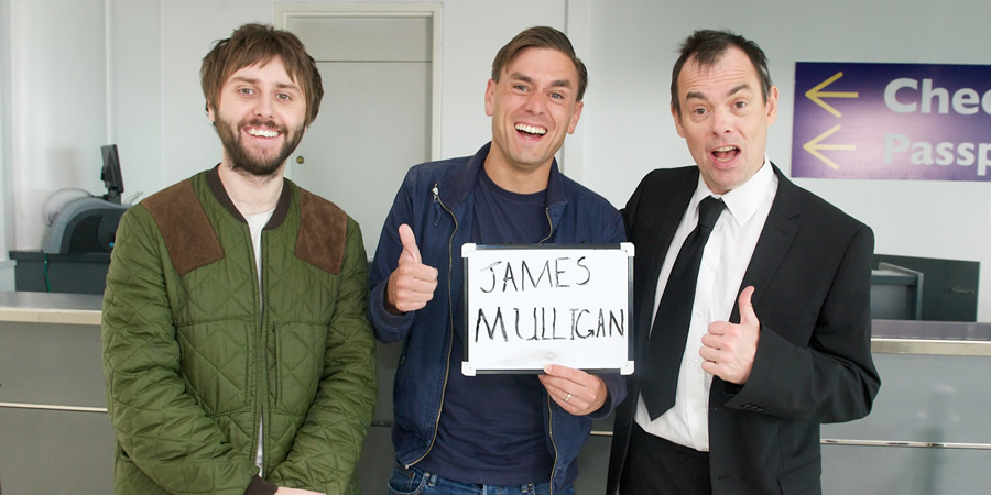 The Comedian's Guide To Survival. Image shows from L to R: James Mullinger (James Buckley), Brad Macey (James Mullinger), Nick Secker (Kevin Eldon)