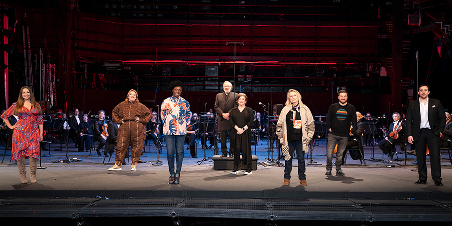 Comic Relief. Image shows from L to R: Charlotte Church, Jayde Adams, Andi Osho, Caroline Quentin, Jennifer Saunders, Alex Brooker, Freddie Di Tommaso. Copyright: BBC