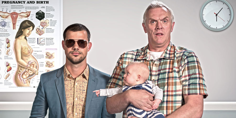 Cuckoo. Image shows from L to R: Dale (Taylor Lautner), Ken (Greg Davies). Copyright: Roughcut Television