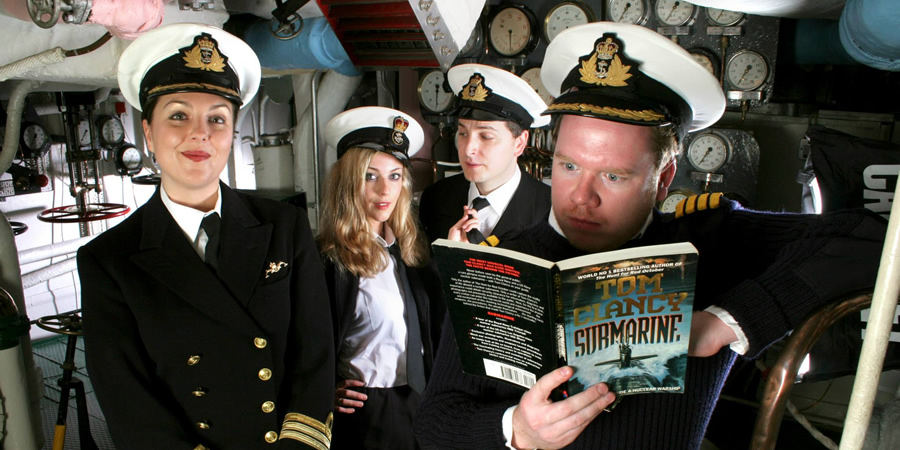 Deep Trouble. Image shows from L to R: Commander Alison Fairbanks (Katherine Jakeways), Petty Officer Lucy Radcliffe (Miranda Raison), Lieutenant Jack Trainor (Ben Willbond), Captain Paul Wade (Jim Field Smith). Copyright: Pozzitive Productions