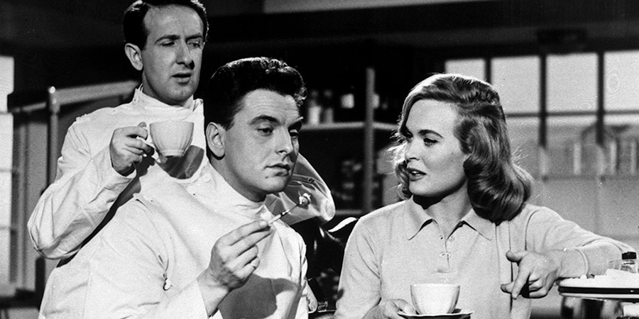 Dentist On The Job. Image shows from L to R: Brian Dexter (Ronnie Stevens), David Cookson (Bob Monkhouse), Jill Venner (Shirley Eaton). Copyright: Bertram Ostrer Productions