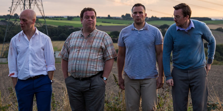 Destination: Dewsbury. Image shows from L to R: Adam (David J. Keogh), Smithy (Tom Gilling), Gaz (Dan Shelton), Peter (Matt Sheahan). Copyright: Steve R Lawson