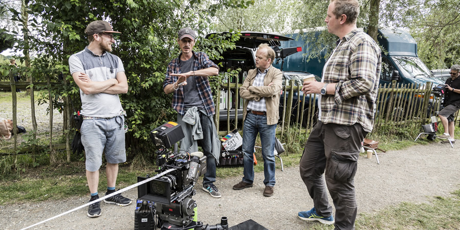 Behind-the-scenes on Detectorists. Image shows from L to R: Andy Stone (Mackenzie Crook), Lance Stater (Toby Jones)