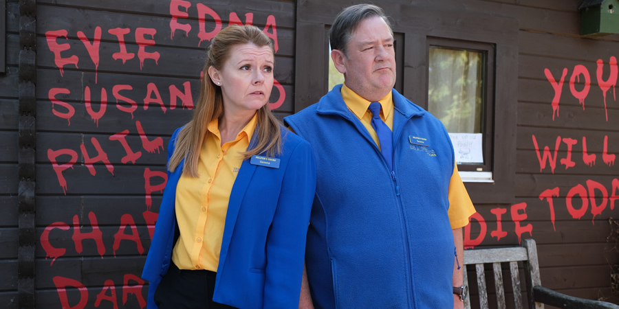 Dial M For Middlesbrough. Image shows from L to R: Gemma (Sian Gibson), Terry (Johnny Vegas). Copyright: Shiny Button Productions