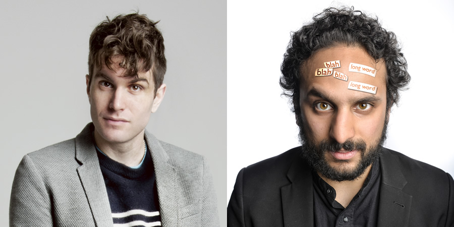 Comedians Solve World Problems. Image shows from L to R: Joel Dommett, Nish Kumar