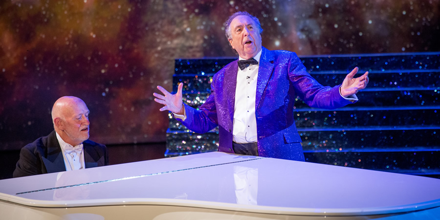 The Entire Universe. Image shows from L to R: John Du Prez, Eric Idle. Copyright: BBC / Guy Levy