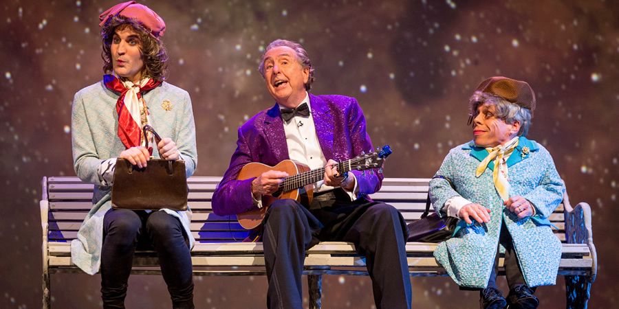 The Entire Universe. Image shows from L to R: Noel Fielding, Eric Idle, Warwick Davis. Copyright: BBC / Guy Levy