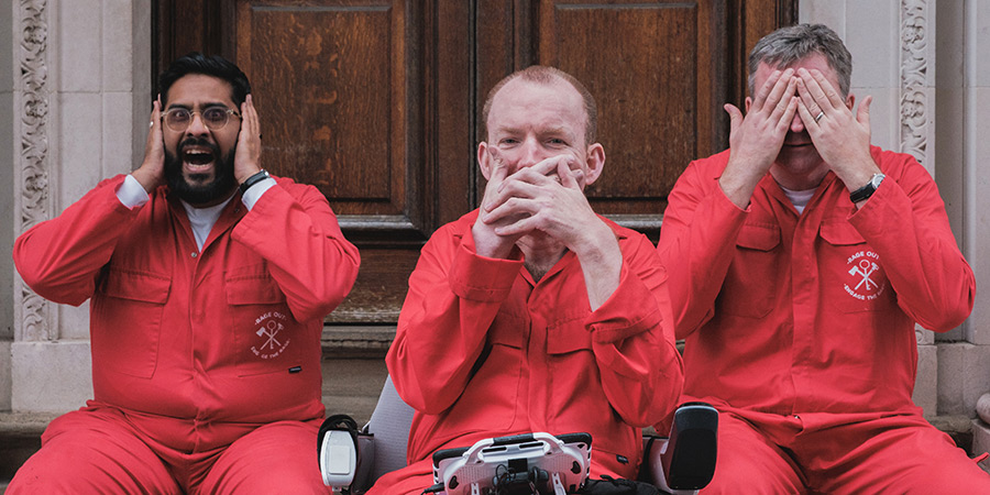 Evil Escapes. Image shows left to right: Eshaan Akbar, Lee Ridley, Jamie MacDonald