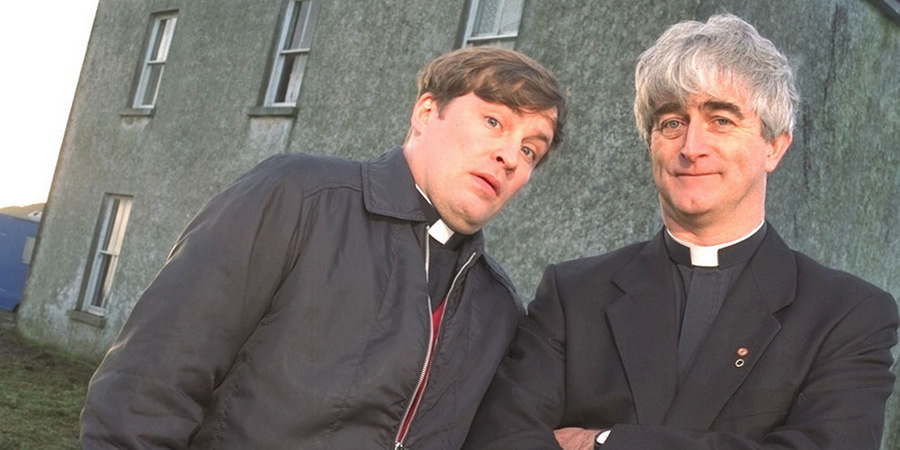 Father Ted. Image shows from L to R: Father Dougal McGuire (Ardal O'Hanlon), Father Ted Crilly (Dermot Morgan). Copyright: Hat Trick Productions