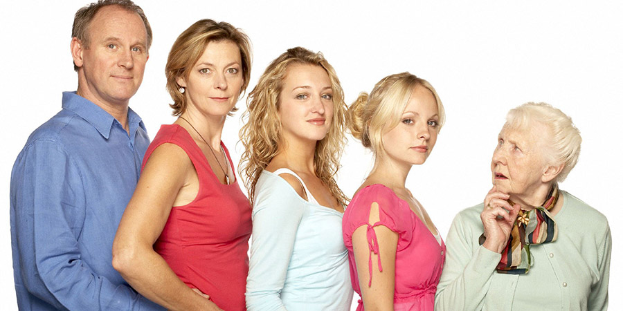Fear, Stress And Anger. Image shows from L to R: Martin (Peter Davison), Julie (Pippa Haywood), Lucy (Daisy Aitkens), Chloe (Georgia Tennant), Gran (Eileen Essell)