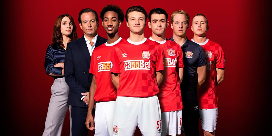 The First Team. Image shows from L to R: Olivia Talbot (Tamla Kari), Mark Crane (Will Arnett), Benji Achebe (Shaquille Ali-Yebuah), Mattie Sullivan (Jake Short), Jack Turner (Jack McMullen), Chris Booth (Chris Geere), Petey Brooks (Theo Barklem-Biggs)