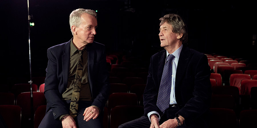 The South Bank Show: Frank Skinner. Image shows from L to R: Frank Skinner, Melvyn Bragg