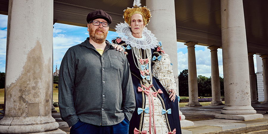 Frankie Boyle: Monarchy. Image shows from L to R: Frankie Boyle, Queen Elizabeth I (Christopher Green)