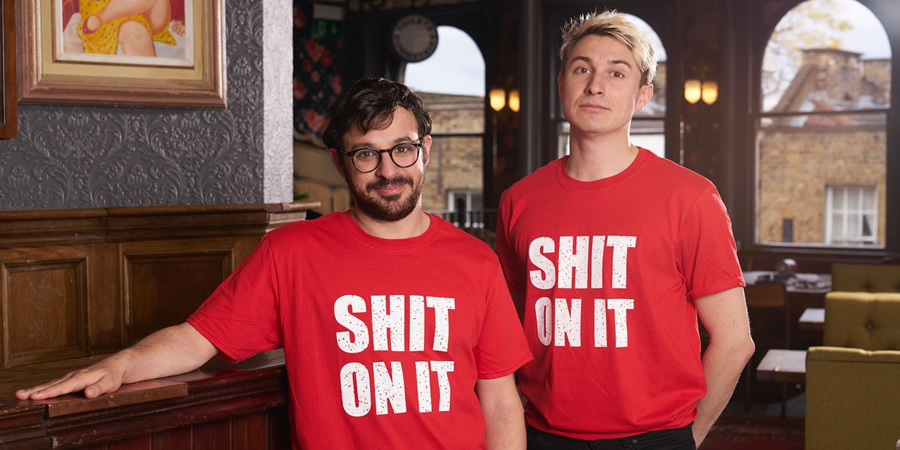 Friday Night Dinner. Image shows from L to R: Adam (Simon Bird), Jonny (Tom Rosenthal)