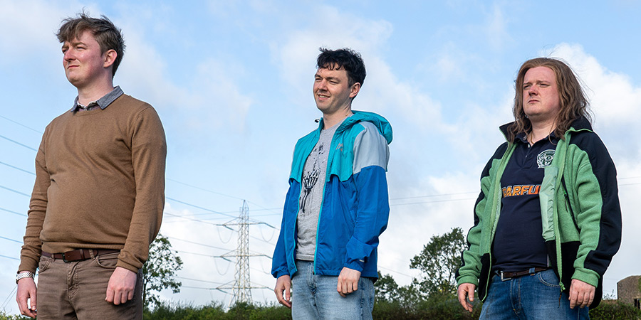 Funboys. Image shows left to right: Callum Brown (Ryan Dylan), Jordan McCafferty (Rian Lennon), Lorcan Boggin (Lee R James)