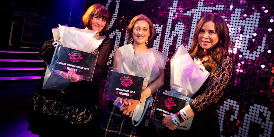 Funny Women Awards 2016. Image shows from L to R: Carol Walsh, Harriet Braine, Carolyn Goodyear. Copyright: Creative by Wren