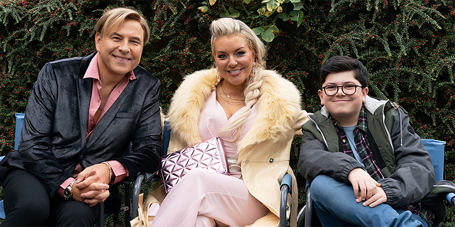 Gangsta Granny Strikes Again. Image shows left to right: Mike (David Walliams), Linda (Sheridan Smith), Ben (Archie Yates)