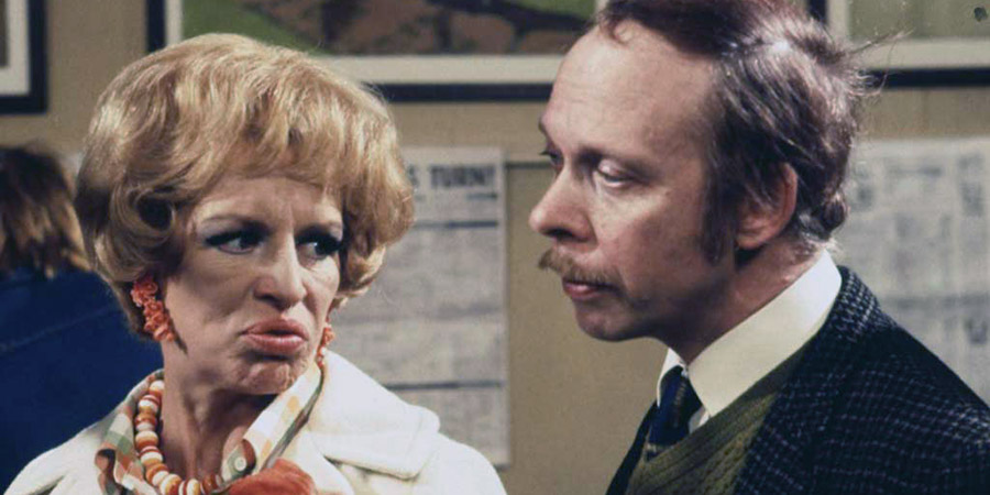 George & Mildred. Image shows from L to R: Mildred Roper (Yootha Joyce), George Roper (Brian Murphy). Copyright: Thames Television