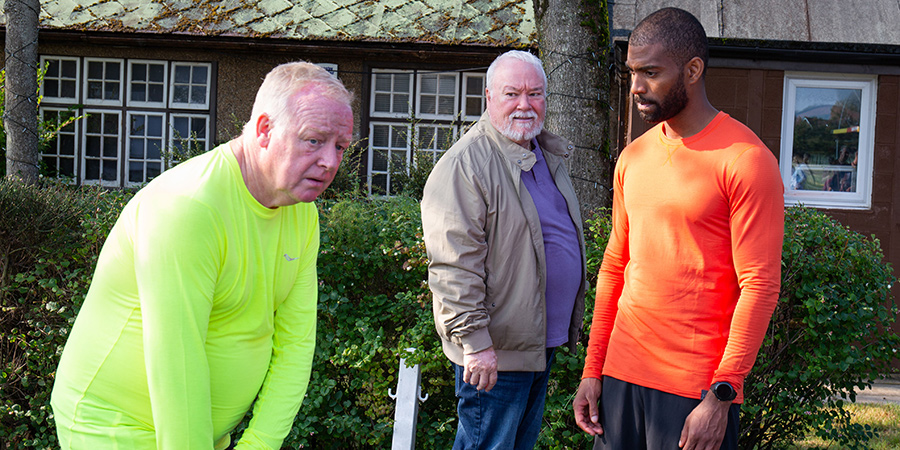 Moving On: Get Fit Or Try Lying. Image shows from L to R: Joe (Les Dennis), Shaun (Michael Starke), Brandon (Aaron Cobham)