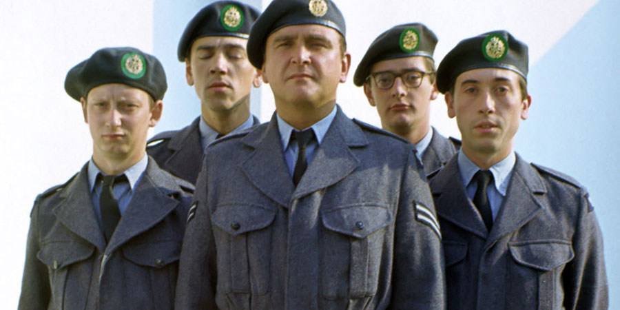 Get Some In!. Image shows from L to R: Bruce Leckie (Brian Pettifer), Jakey Smith (Robert Lindsay), Cpl. Percy Marsh (Tony Selby), Matthew Lilley (Gerard Ryder), Ken Richardson (David Janson). Copyright: Thames Television